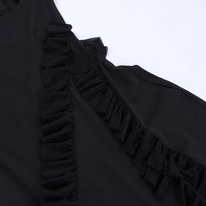 Maxi dress with ruffle decoration and slit design - Yahelia