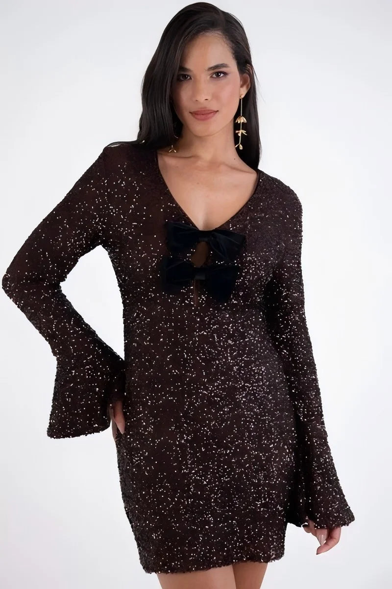 Mini Dress with Sequins and Bow Design - ZADIG