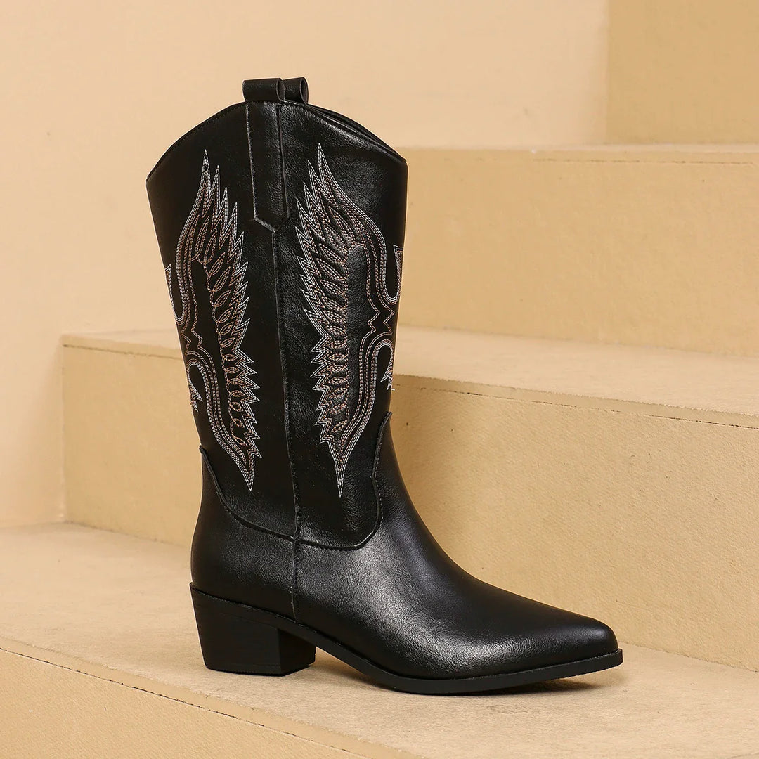 Faux leather cowboy boots with wing embroidery decoration - Angeles