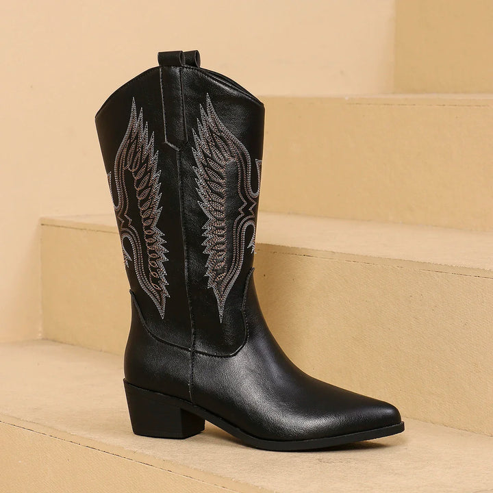Faux leather cowboy boots with wing embroidery decoration - Angeles