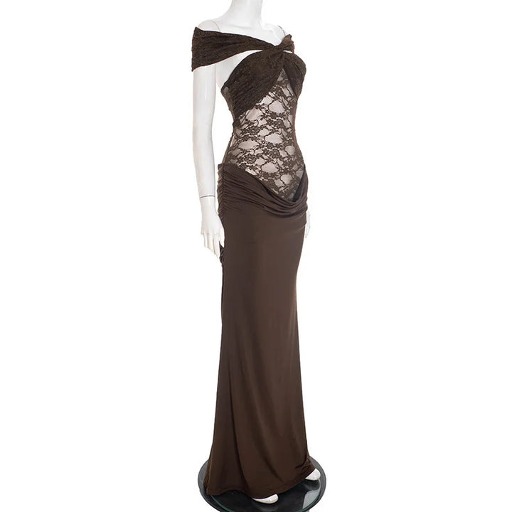 Maxi off-shoulder dress with lace design - LINI