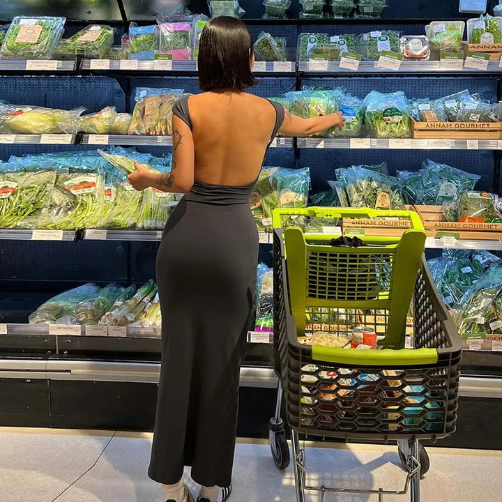 Fitted Maxi Dress with Open Back - Elia