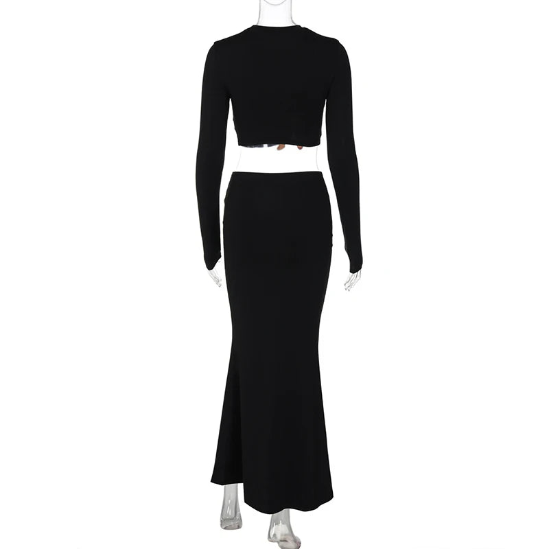 Two-piece set with top and maxi skirt with buckle design - Jessica