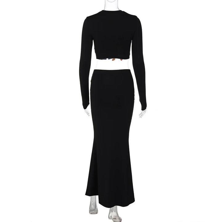 Two-piece set with top and maxi skirt with buckle design - Jessica