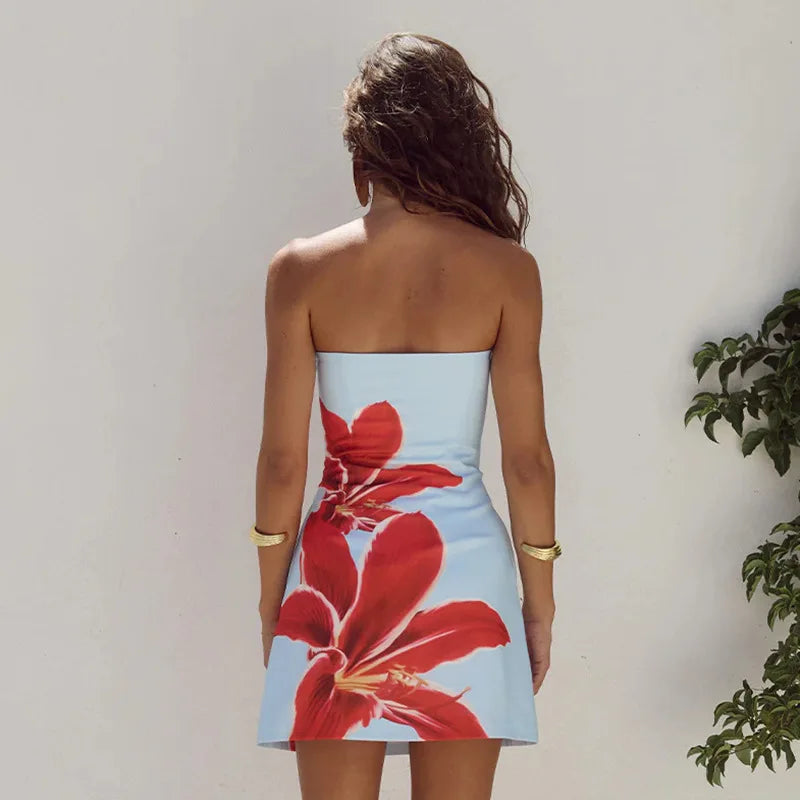 Strapless mini dress with floral print detail - Shay Lee