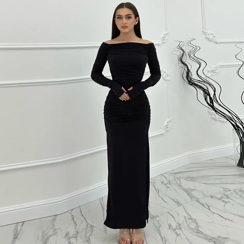 Maxi dress with ruching and slit decoration - MARINA