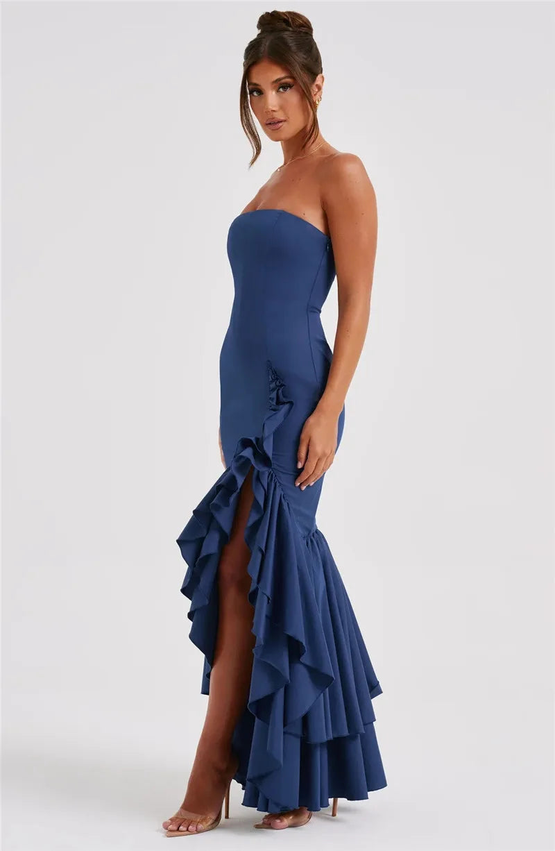 Maxi strapless ruffled dress with slit design - Rita