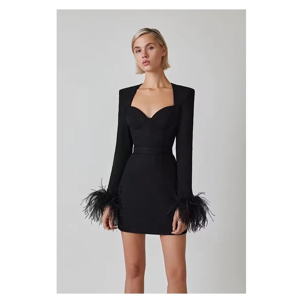 Tailored Mini Dress with Elegant Feather Sleeve Detail - Maggie