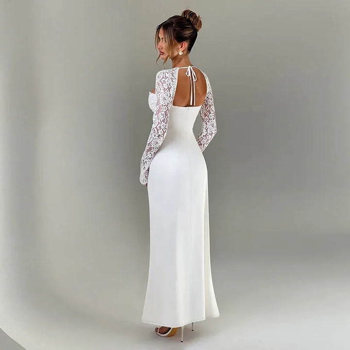 Maxi Dress with Slit and Lace Sleeves - Clarissa