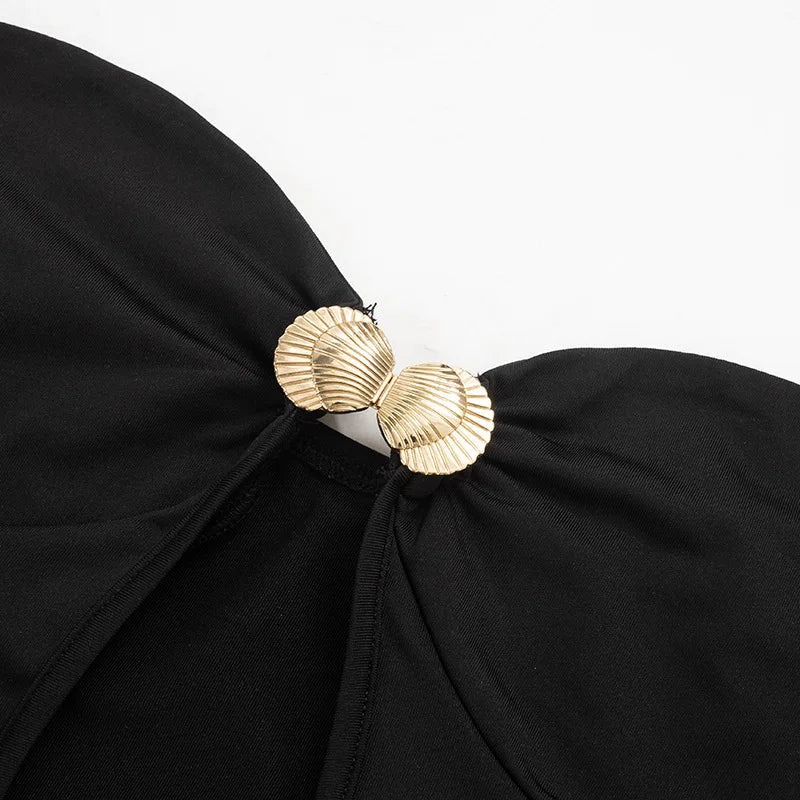 Strapless Mini Dress with Gold Shell Decoration - Shonit