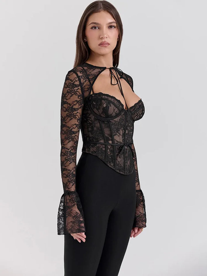 Lace corset top with lace sleeve decoration - Mila