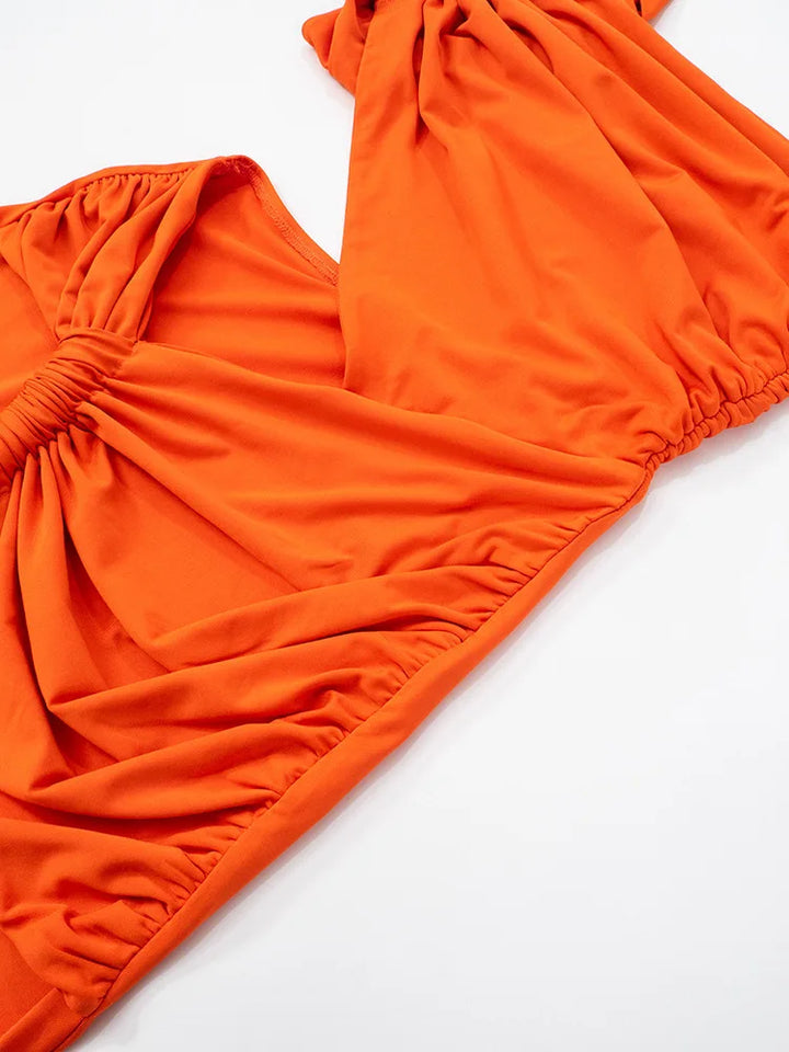 Boho chic maxi dress with one shoulder and slit decorated with a train - Alexandria
