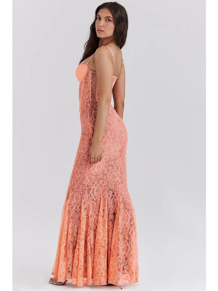 Lace Mermaid Maxi Dress with Corset Design - Jazlyn