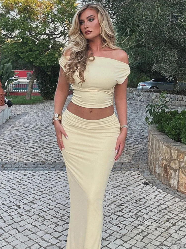 סט שני חלקים חצאית מקסי וחולצת כתפיים חשופות - ינאי