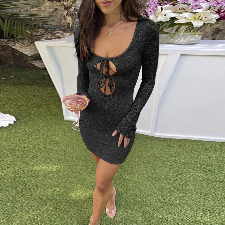 Lace Mini Dress with Tie Details - Lorial