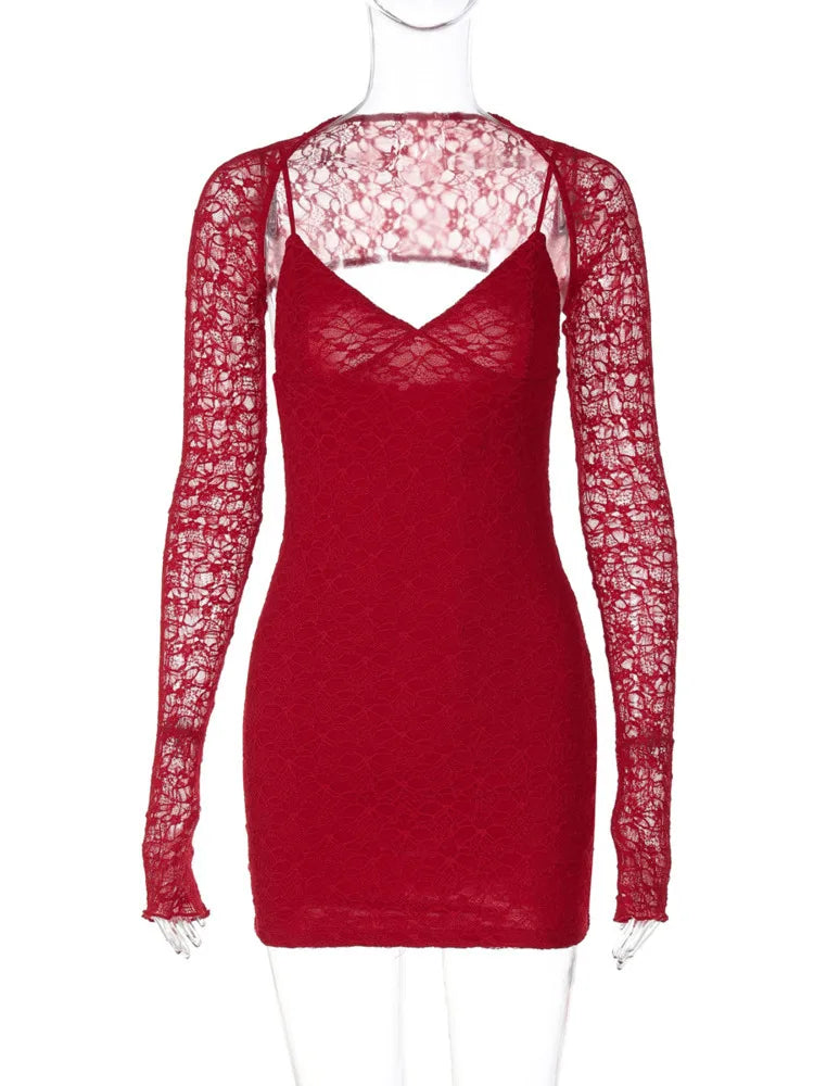Lace mini dress with matching cap sleeve decoration - Eliraz