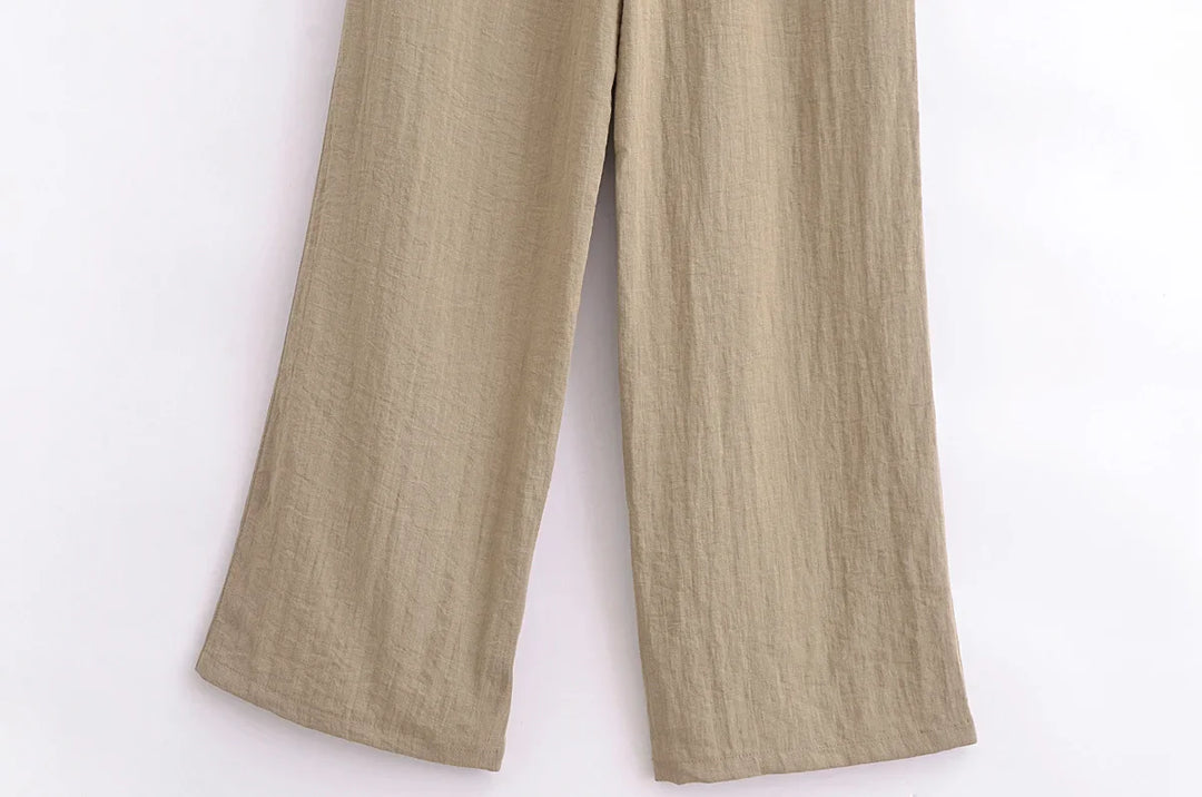 Two-Piece Linen Suit with Tie Shirt and Long Pants - Ava