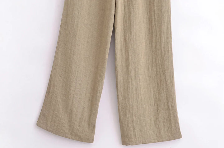 Two-Piece Linen Suit with Tie Shirt and Long Pants - Ava