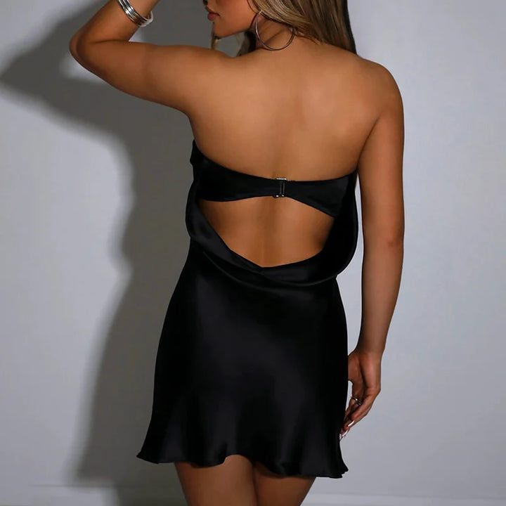 Strapless satin mini dress - Sky
