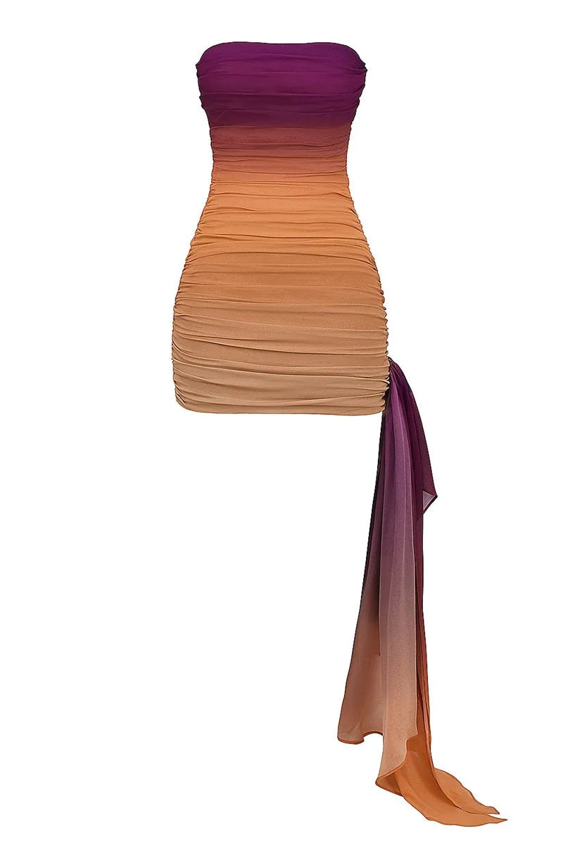 Ombre Strapless Mini Dress with Train Detail - Addison
