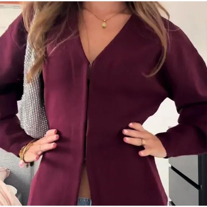 Two-Piece Knit Set with Pin-Closure Cardigan and Mini Skirt - Beatrice