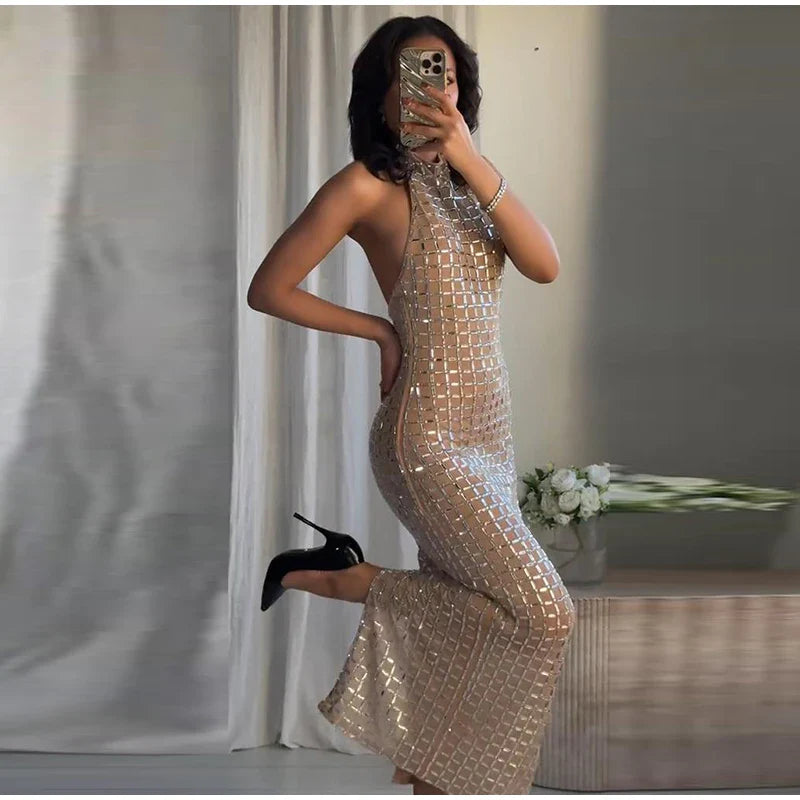 Strapless top / mini skirt / maxi dress / maxi dress with sparkling sequins design