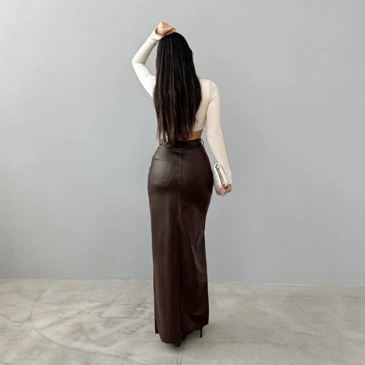 Maxi faux leather skirt with slit design - MAGEN