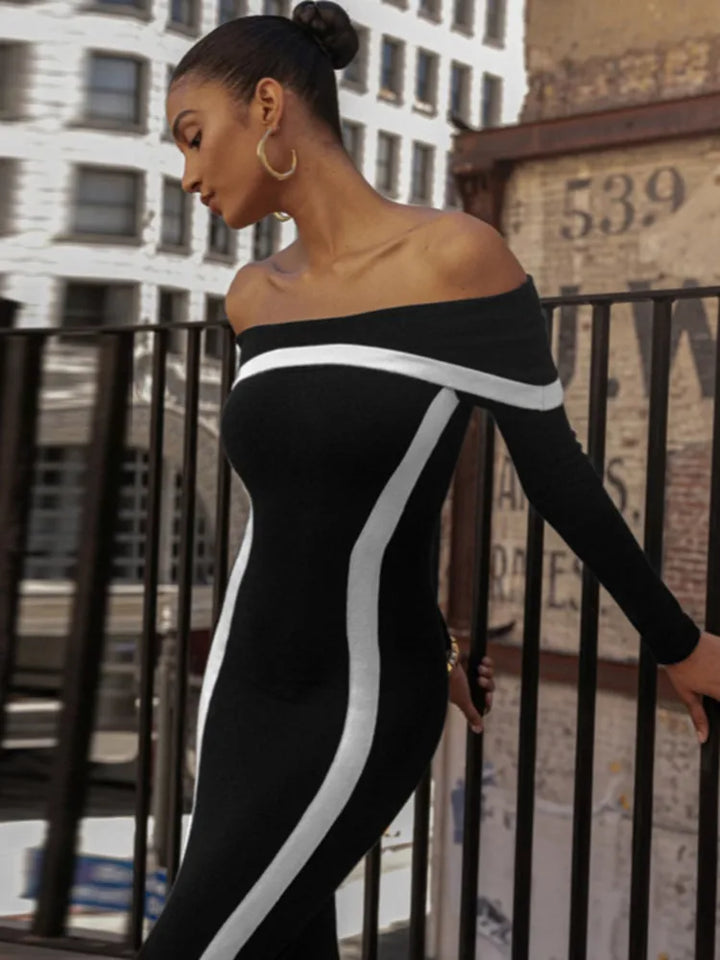 Off-shoulder maxi dress with contour line decoration - Katie