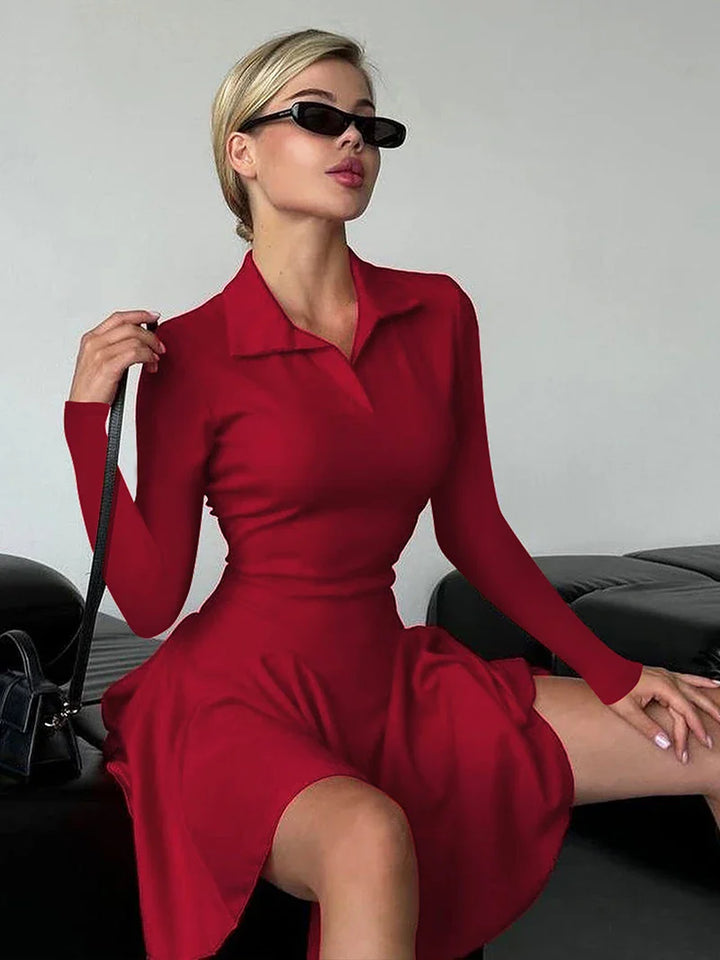Knitted A-line mini dress with polo collar - Regina