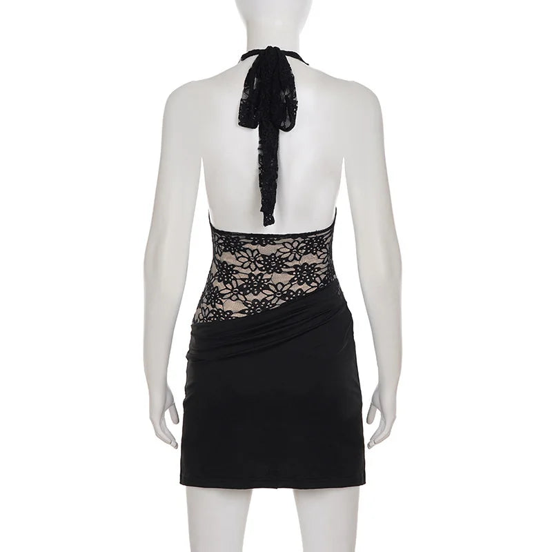 Mini pleated dress with lace bodysuit design - LISS