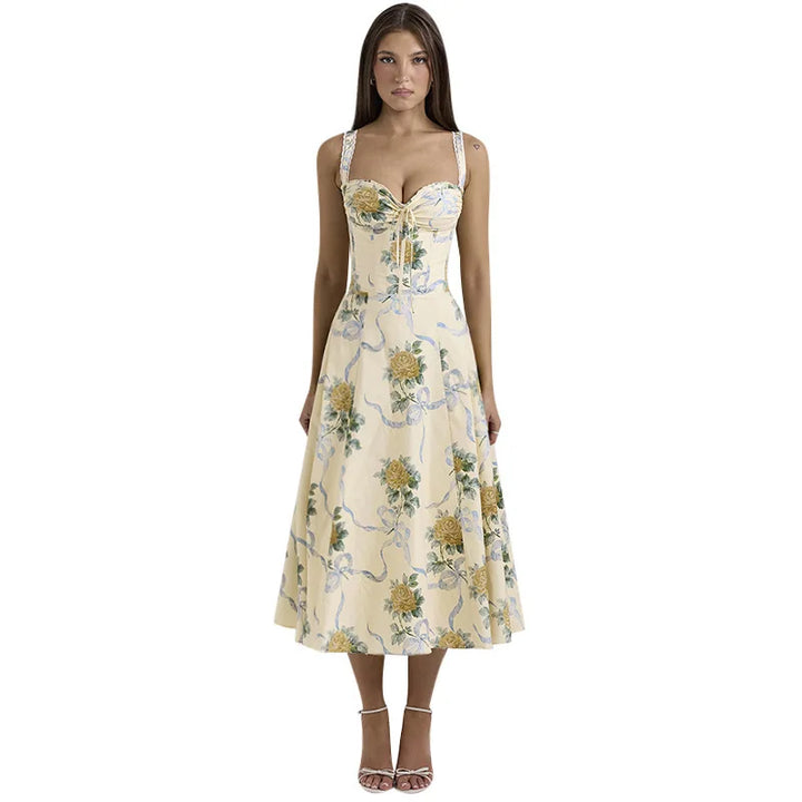 Elegant floral print midi A-line dress - Florine