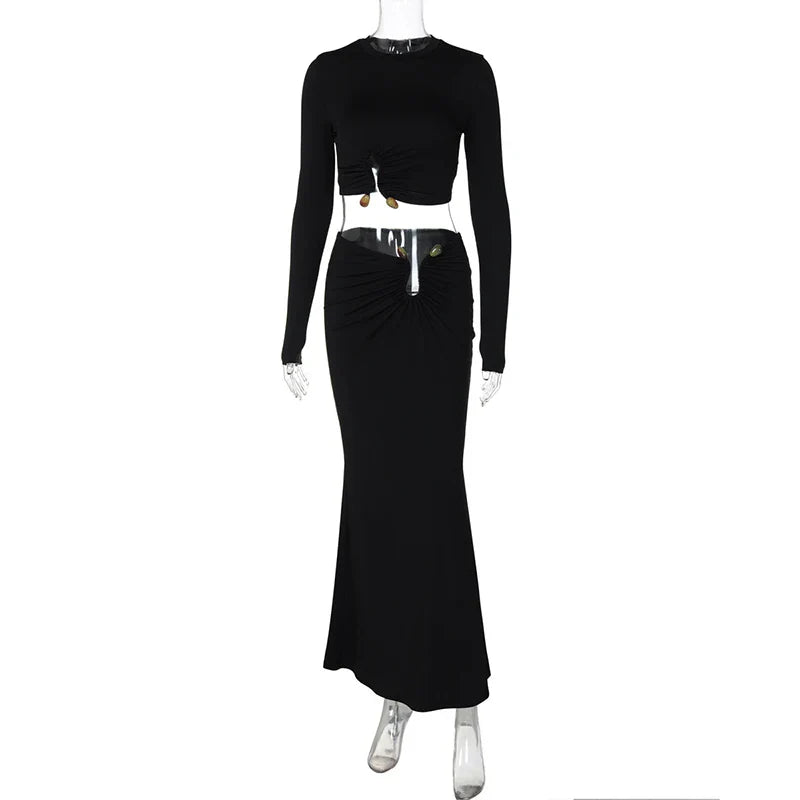 Two-piece set with top and maxi skirt with buckle design - Jessica