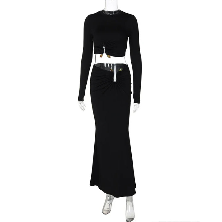 Two-piece set with top and maxi skirt with buckle design - Jessica