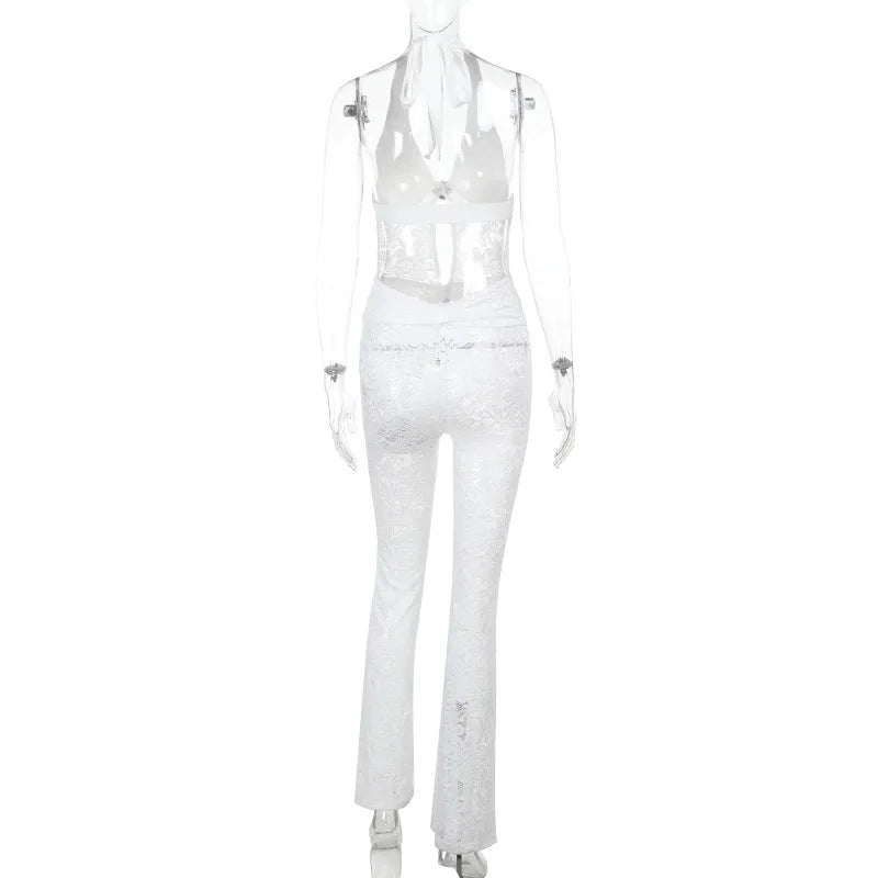 Long lace jumpsuit with open back and buckle details - Brighton