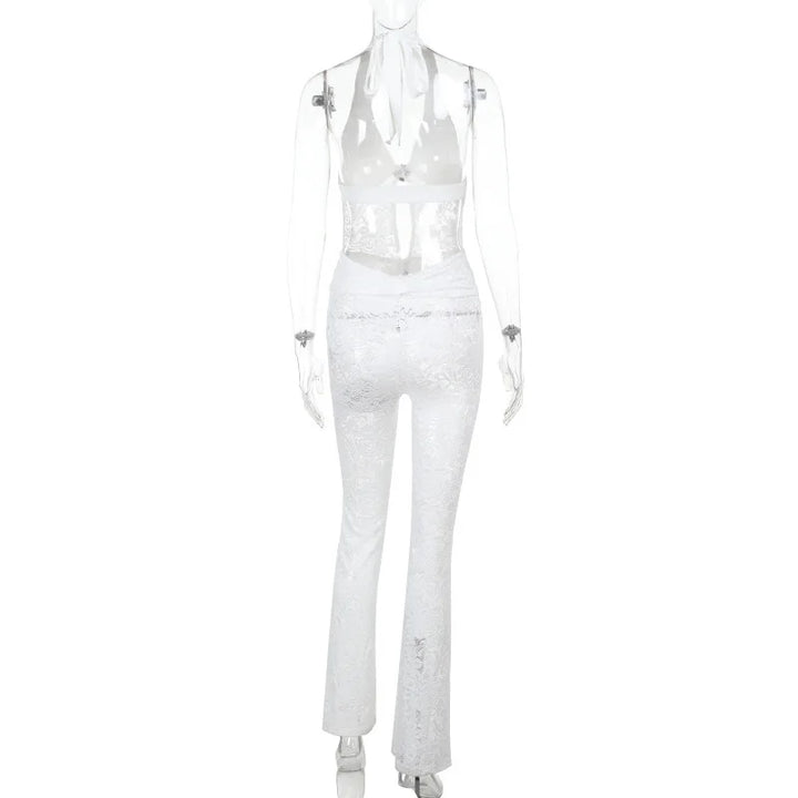 Long lace jumpsuit with open back and buckle details - Brighton