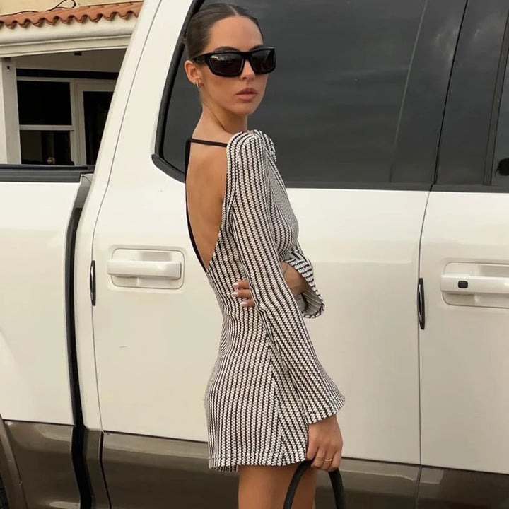 Striped Mini Dress with Open Back - Clara