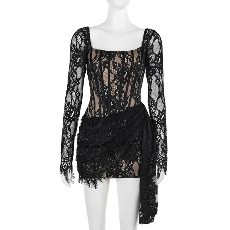 Lace mini dress with corset design - Ella Lee