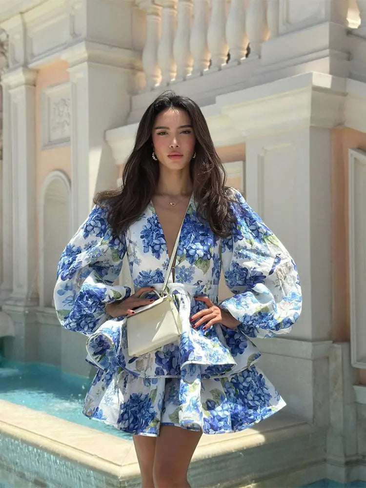 Floral Ruffled Mini Dress with Tiered Design - MIEL