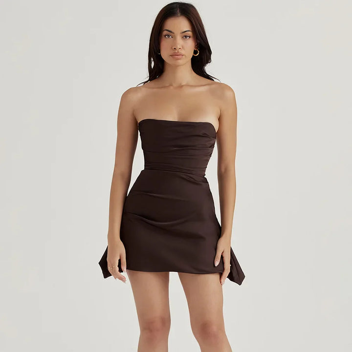 Strapless Satin Mini Dress - Lavi