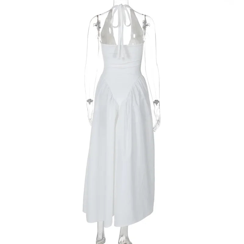 Midi A-line Dress with Neck Tie and Open Back - Makenna