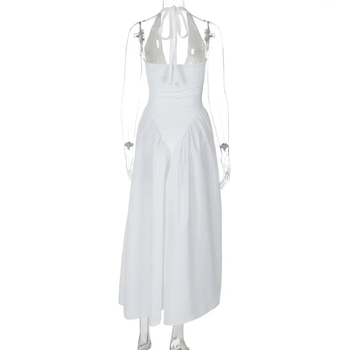 Midi A-line Dress with Neck Tie and Open Back - Makenna