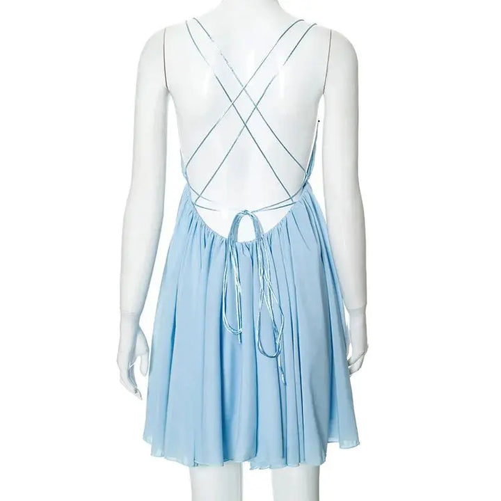 Ruffled Chiffon Mini Dress with Back Ties - Tulum