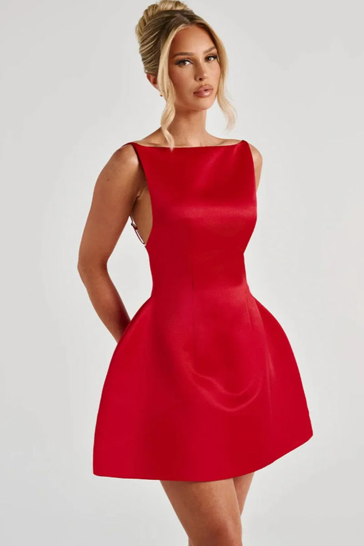 A-line Satin Mini Dress - Juniper