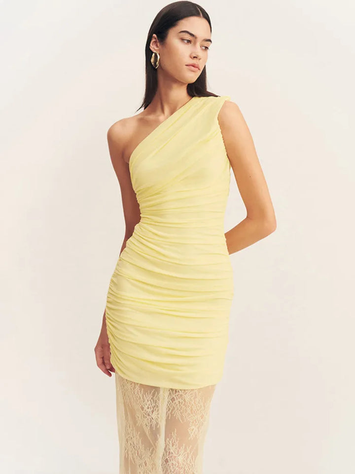 Maxi dress with ruching and lace design - Ameriza