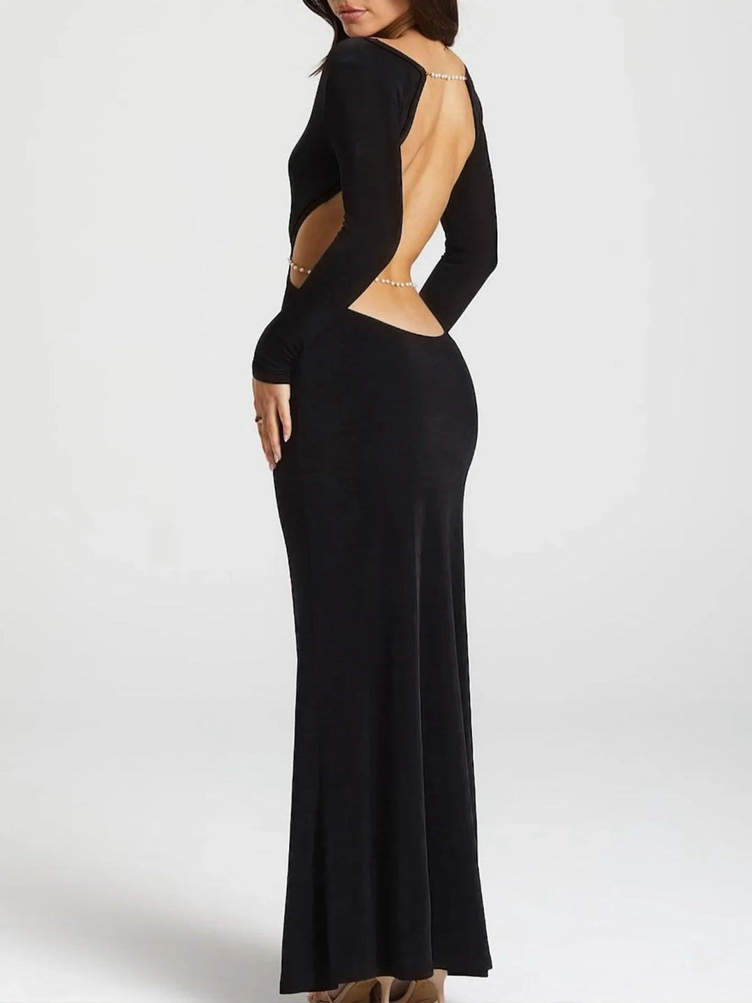 Maxi Dress with Open Back and Waist, Chain Decoration - Denis