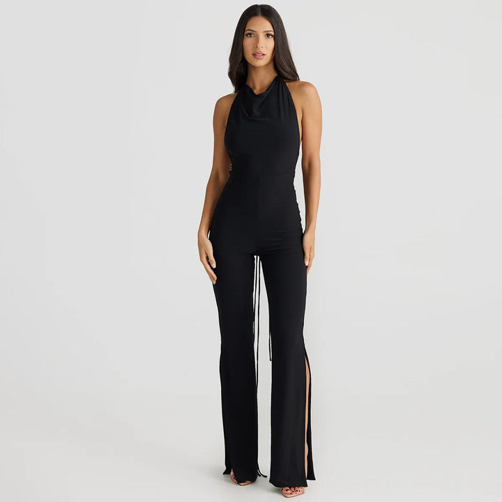Long Open-Back Jumpsuit with Pedal Push Pants - Melenia