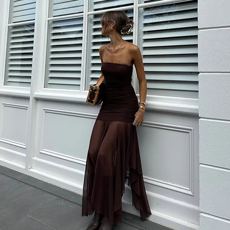 Strapless Maxi Dress with Chiffon Detail - Sicily