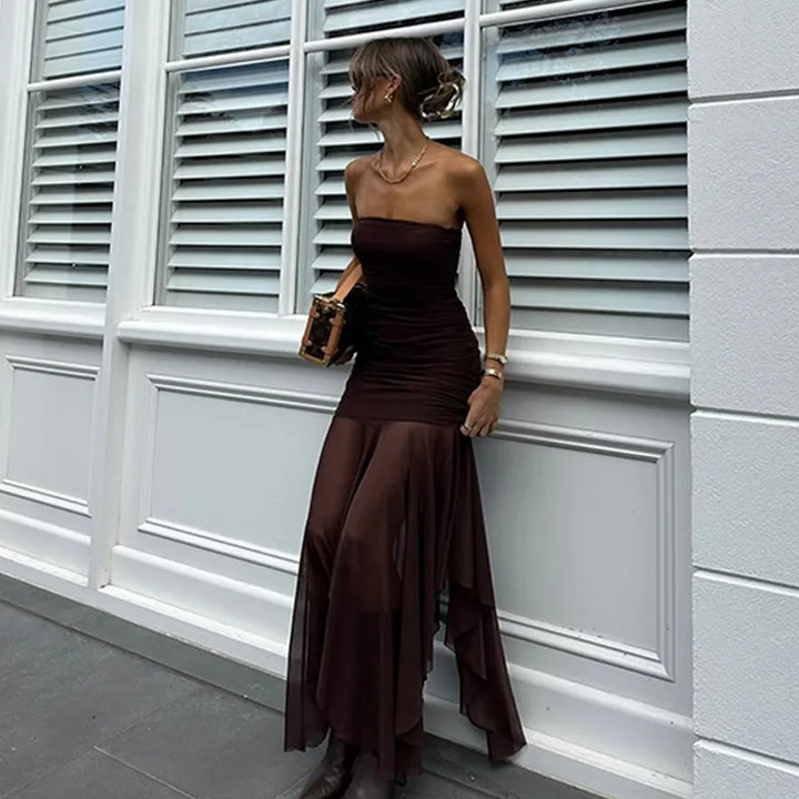 Strapless Maxi Dress with Chiffon Detail - Sicily