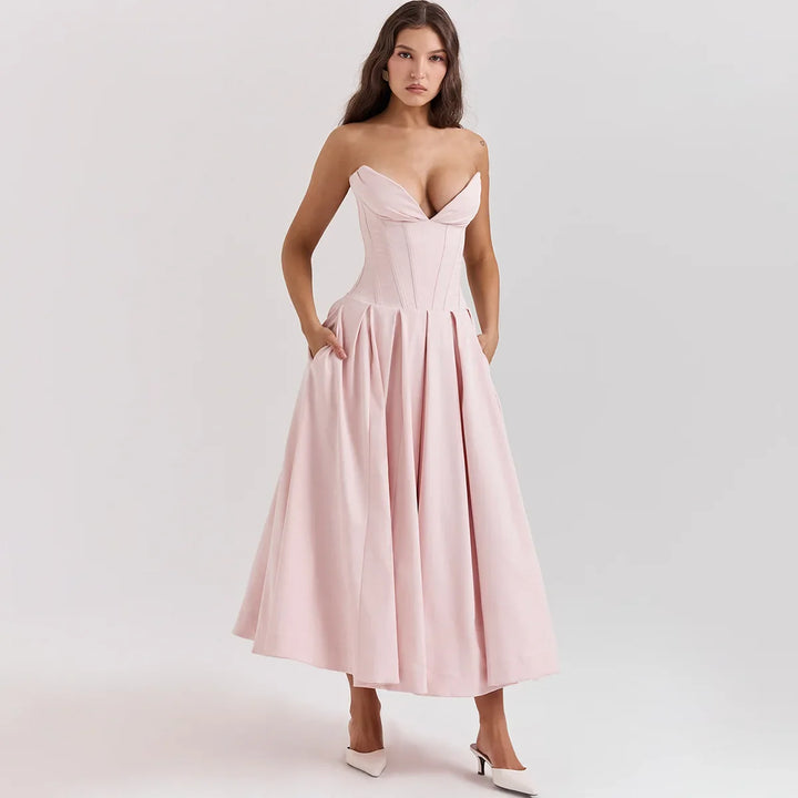 Strapless Midi Dress with Pockets - Fanny