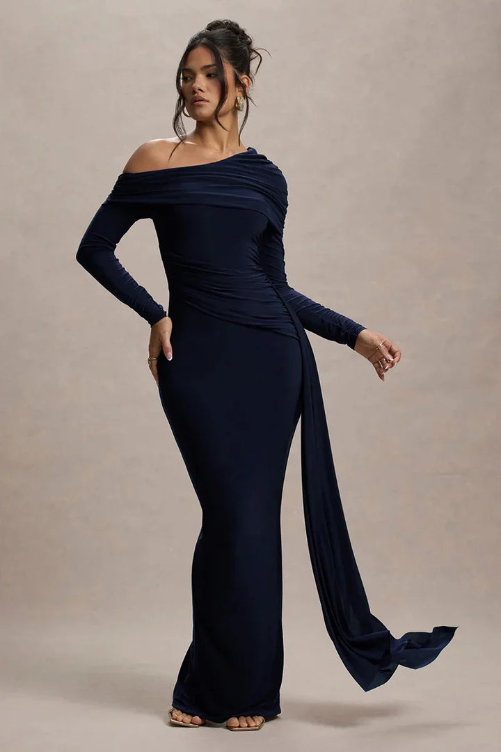 Off-shoulder maxi dress with ruching and ruffle detail - Miguel